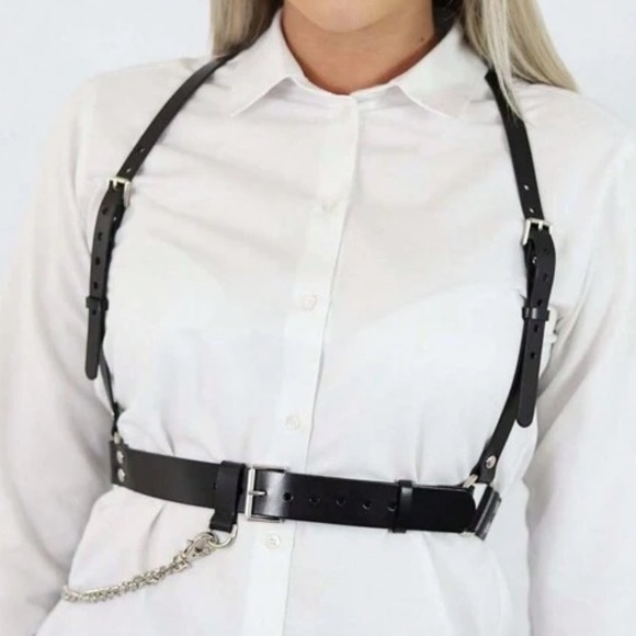 n/a Accessories - PU Leather Chain Suspender Harness Belt